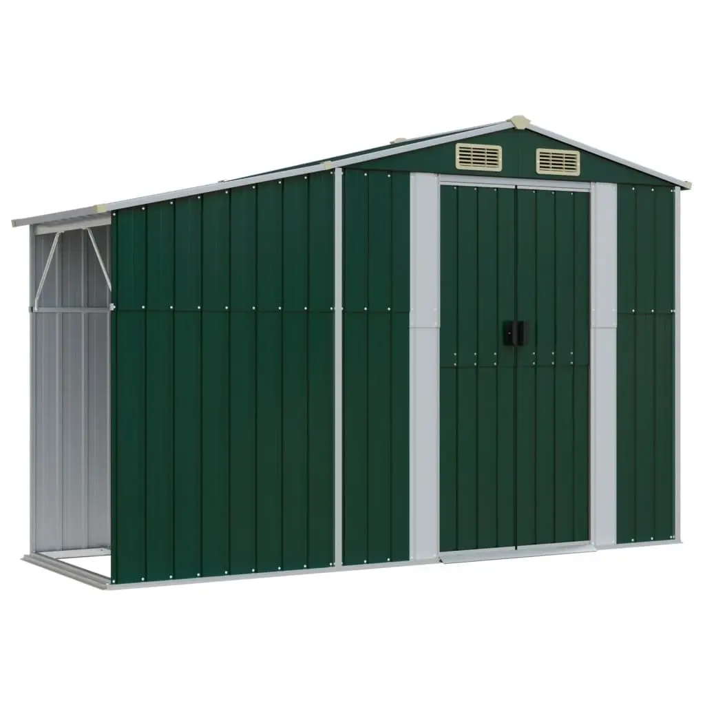 Garden Shed Green Galvanised Steel Outdoor Storage Tool House 277x279x179cm Robust Air Vents Sloping Roof