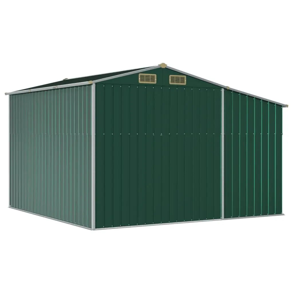 Garden Shed Green Galvanised Steel Outdoor Storage Tool House 277x279x179cm Robust Air Vents Sloping Roof