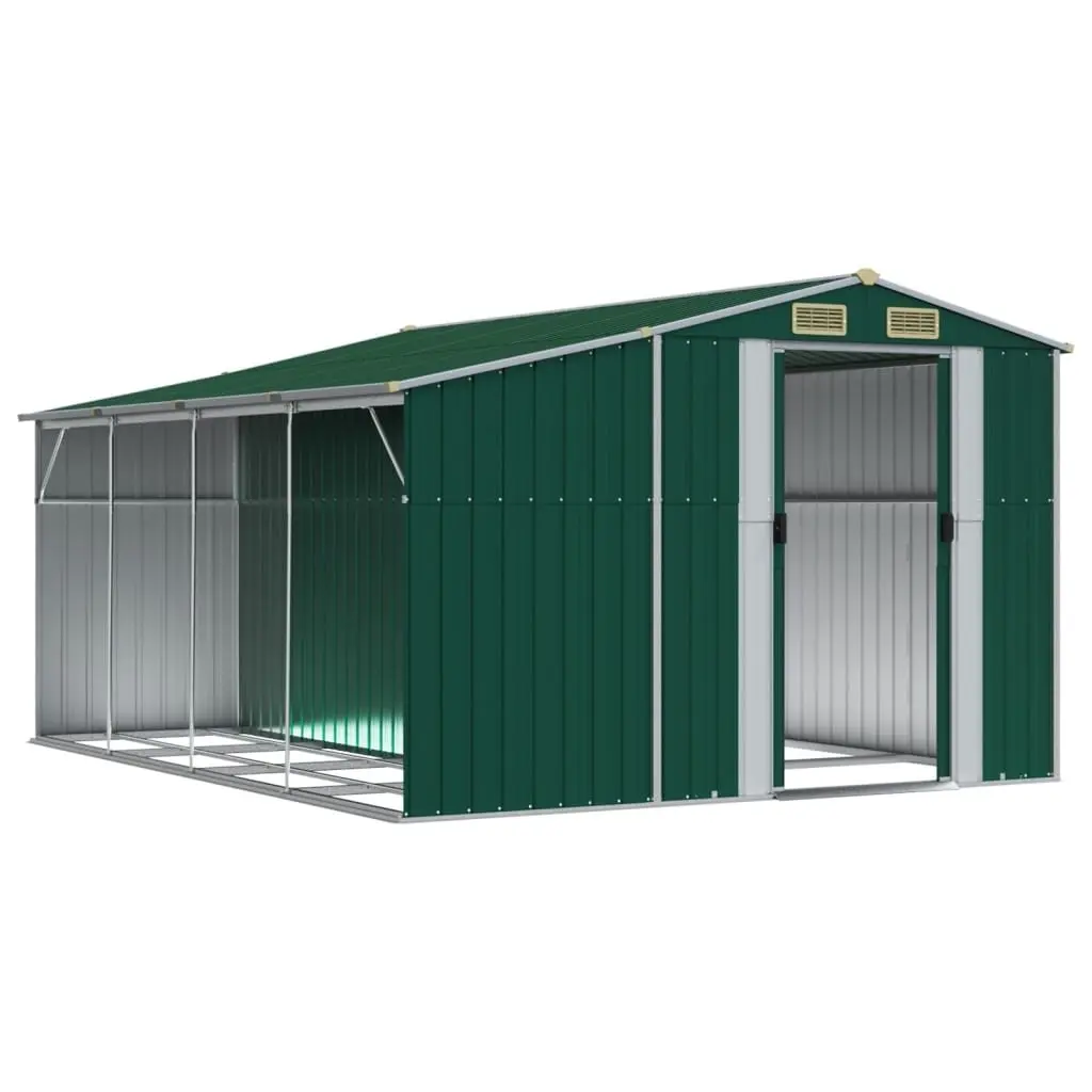 Garden Shed Green 277x365.5x179cm Galvanised Steel Outdoor Storage Tool House with Handles