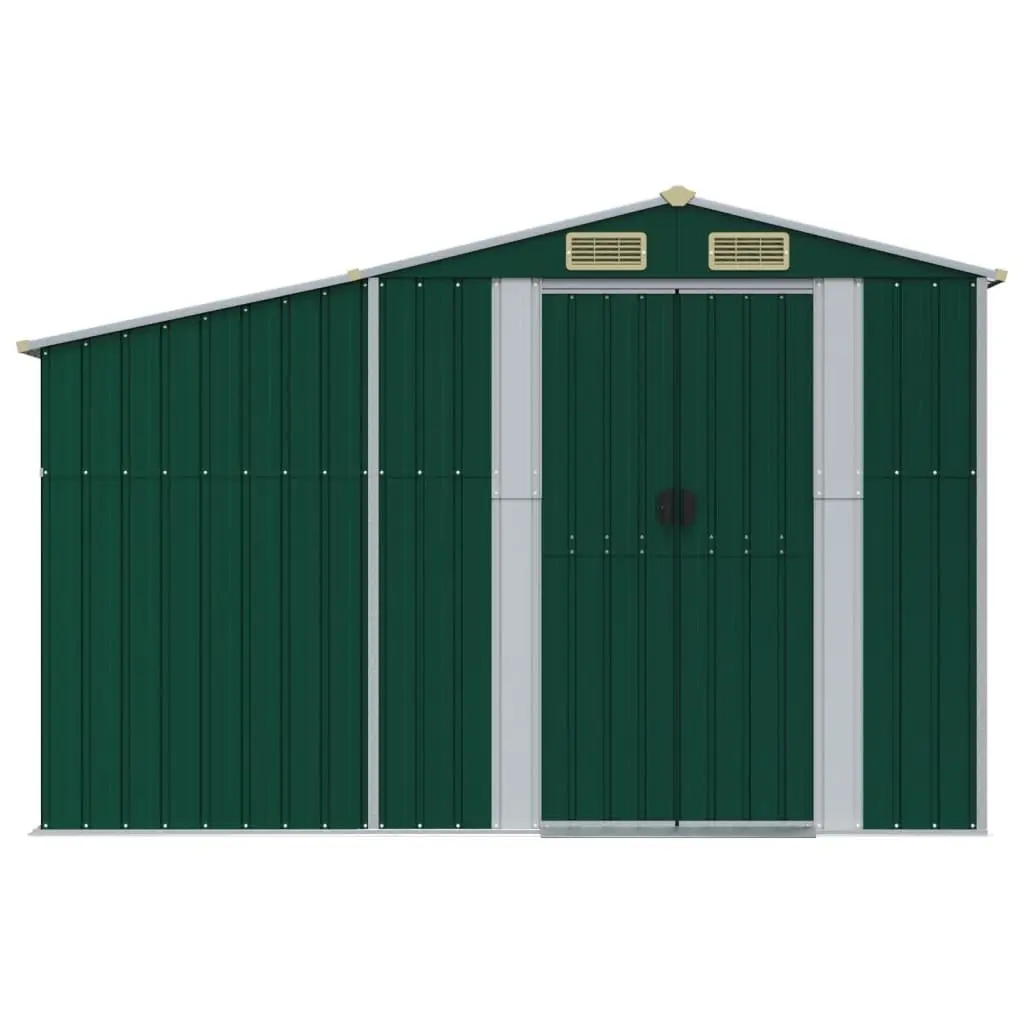 Garden Shed Green 277x365.5x179cm Galvanised Steel Outdoor Storage Tool House with Handles
