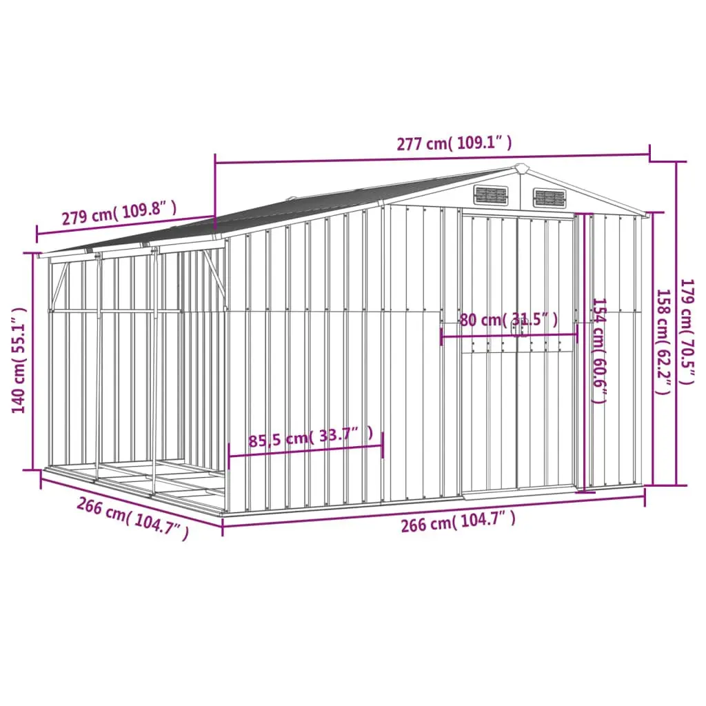 Garden Shed Metal Storage Outdoor Galvanised Steel Grey 277x279x179cm