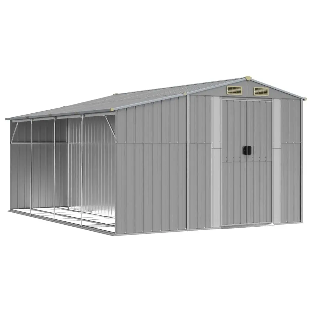 Garden Shed Grey 277x365.5x179cm Galvanised Steel Outdoor Storage Tool House