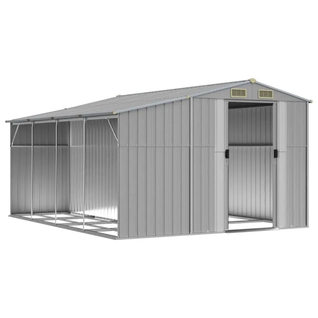 Garden Shed Grey 277x365.5x179cm Galvanised Steel Outdoor Storage Tool House