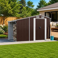 Garden Shed 277x192.5x179 cm Brown Metal Outdoor Storage Galvanised Steel