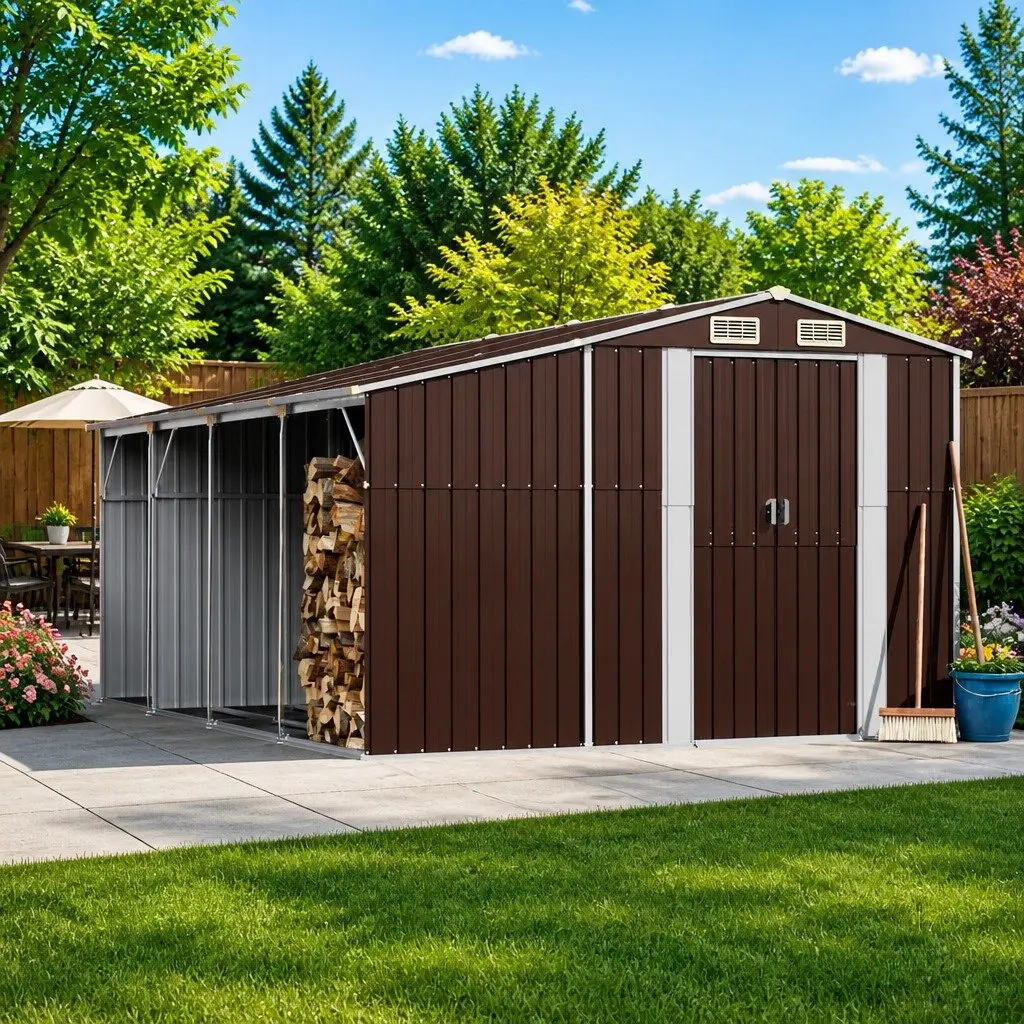 Brown Outdoor Storage Shed 277x365.5x179 cm in Steel