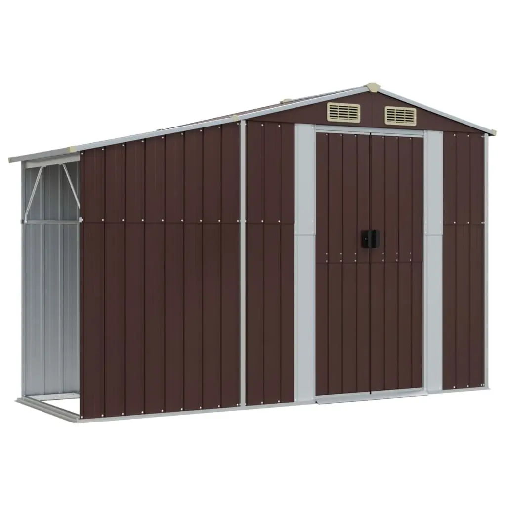 Garden Shed Brown Galvanised Steel 277x365.5x179 cm Outdoor Storage with Firewood Stand