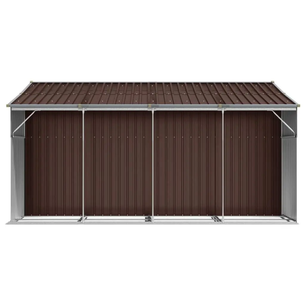 Garden Shed Brown Galvanised Steel 277x365.5x179 cm Outdoor Storage with Firewood Stand