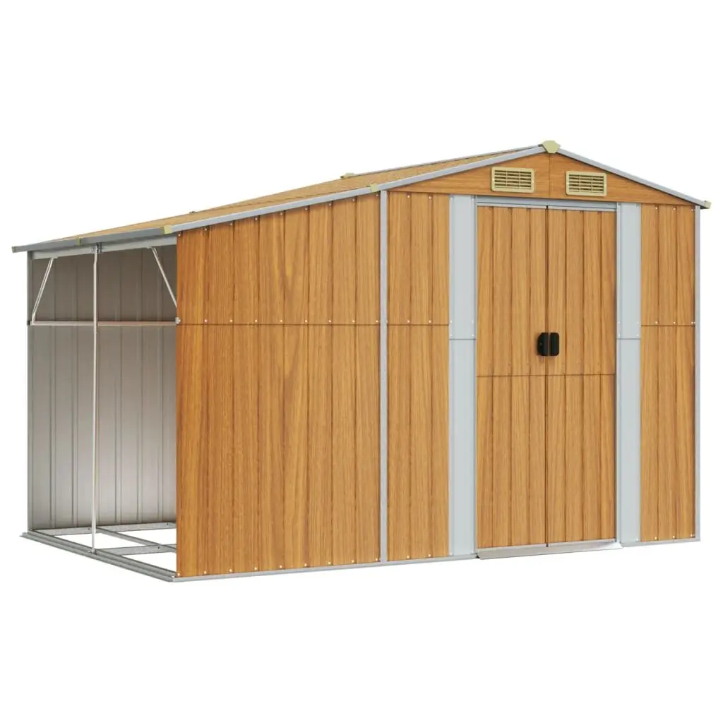 Garden Shed Brown Galvanised Steel 277x192.5x179cm Outdoor Storage Tool House