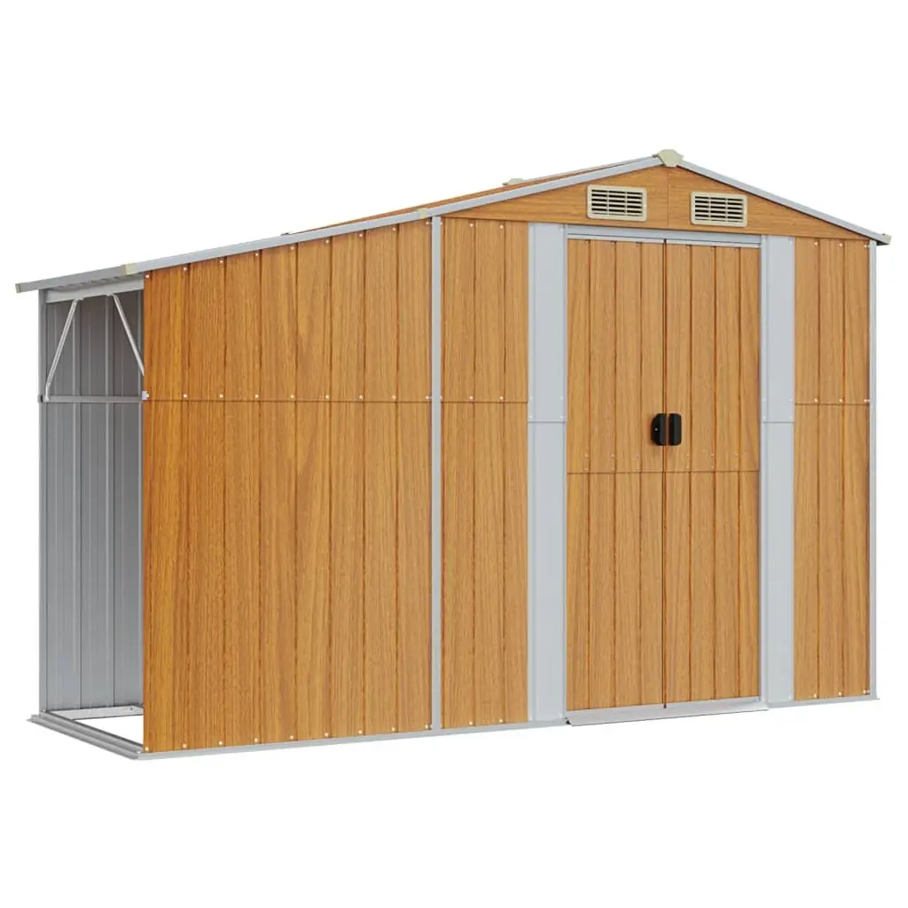 Garden Shed Brown Galvanised Steel 277x192.5x179cm Outdoor Storage Tool House