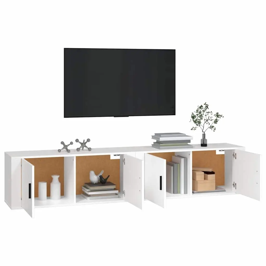 Wall-mounted TV Cabinets 2 pcs White Storage Media Unit Organiser