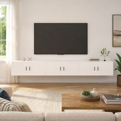 Wall-mounted TV Cabinets 3 pcs White Storage Units Floating Display Shelves