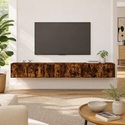 Wall-mounted TV Cabinet 3 Piece Set Brown Storage Media Unit with Doors
