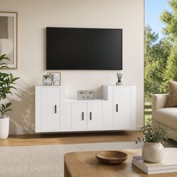 Concise 3-Piece Wall-Mounted TV Cabinet in White