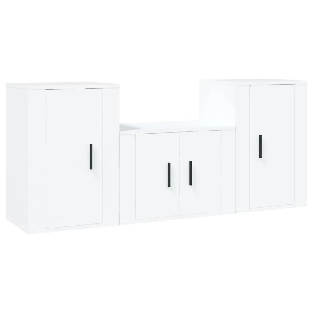3 Piece White Engineered Wood Wall-Mounted TV Cabinet Set Storage Unit