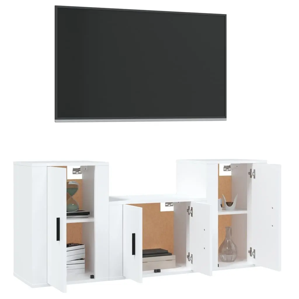3 Piece White Engineered Wood Wall-Mounted TV Cabinet Set Storage Unit