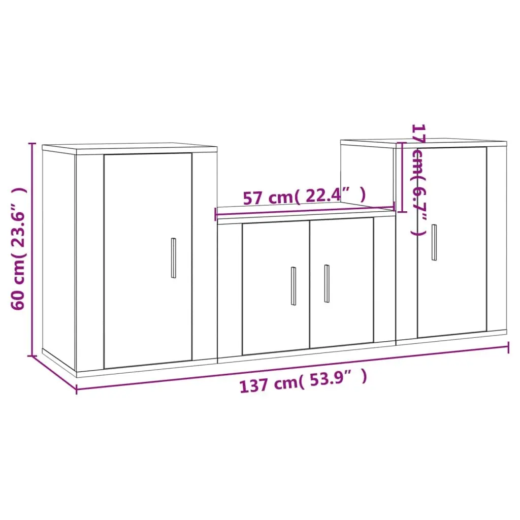 3 Piece White Engineered Wood Wall-Mounted TV Cabinet Set Storage Unit