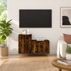 Compact Wall-Mounted TV Cabinet Units in Brown
