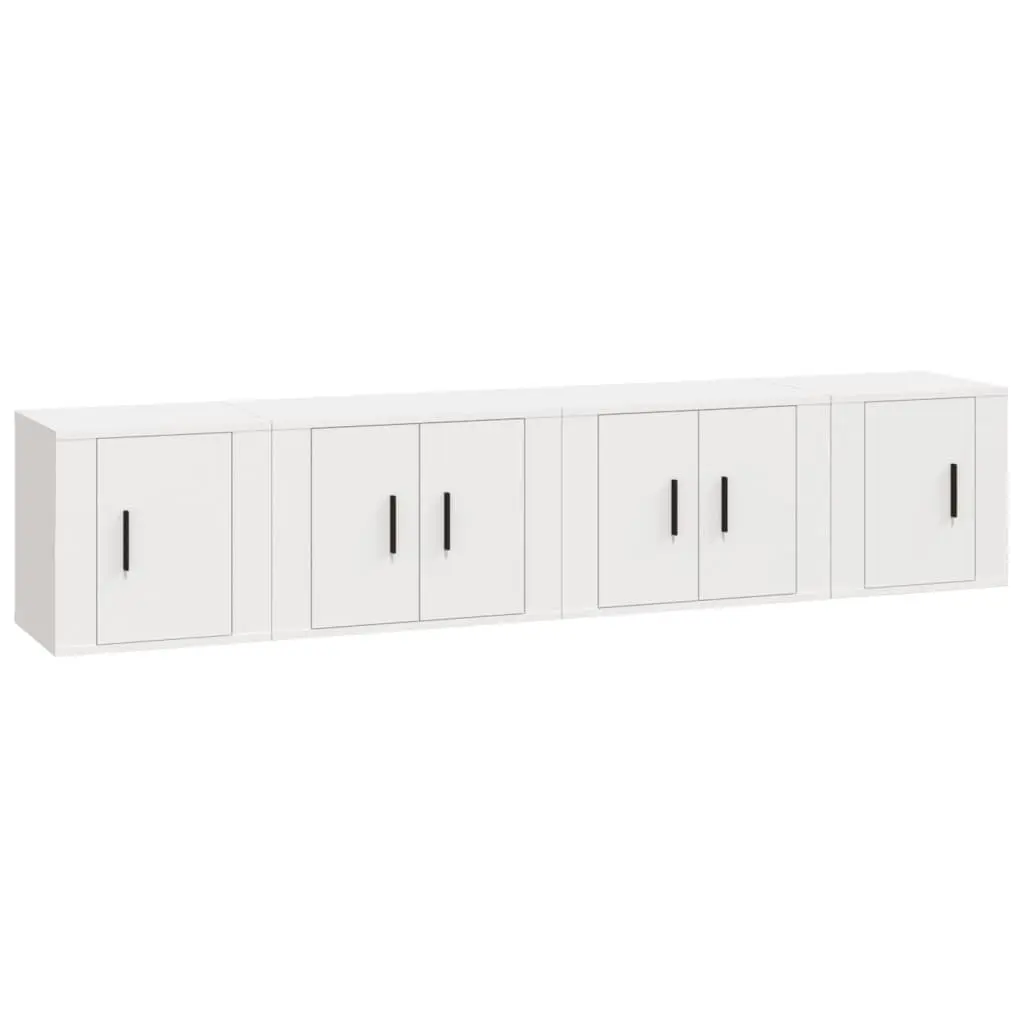 4 Piece White Engineered Wood Wall Mounted TV Cabinet Storage Unit