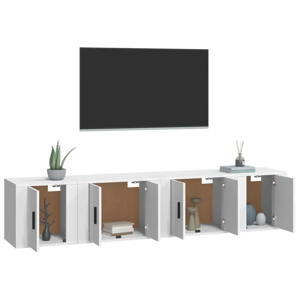 4 Piece White Engineered Wood Wall Mounted TV Cabinet Storage Unit