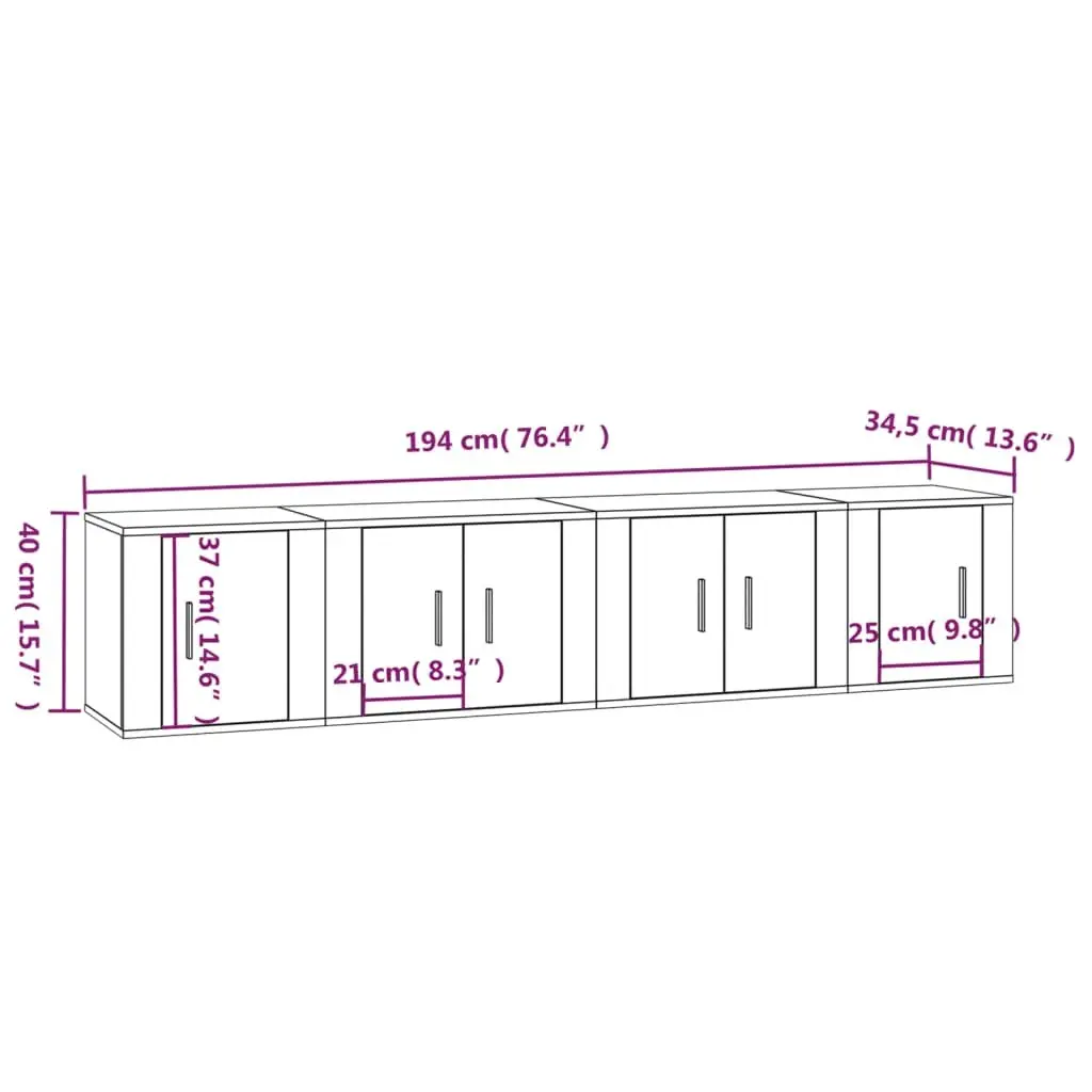 4 Piece White Engineered Wood Wall Mounted TV Cabinet Storage Unit