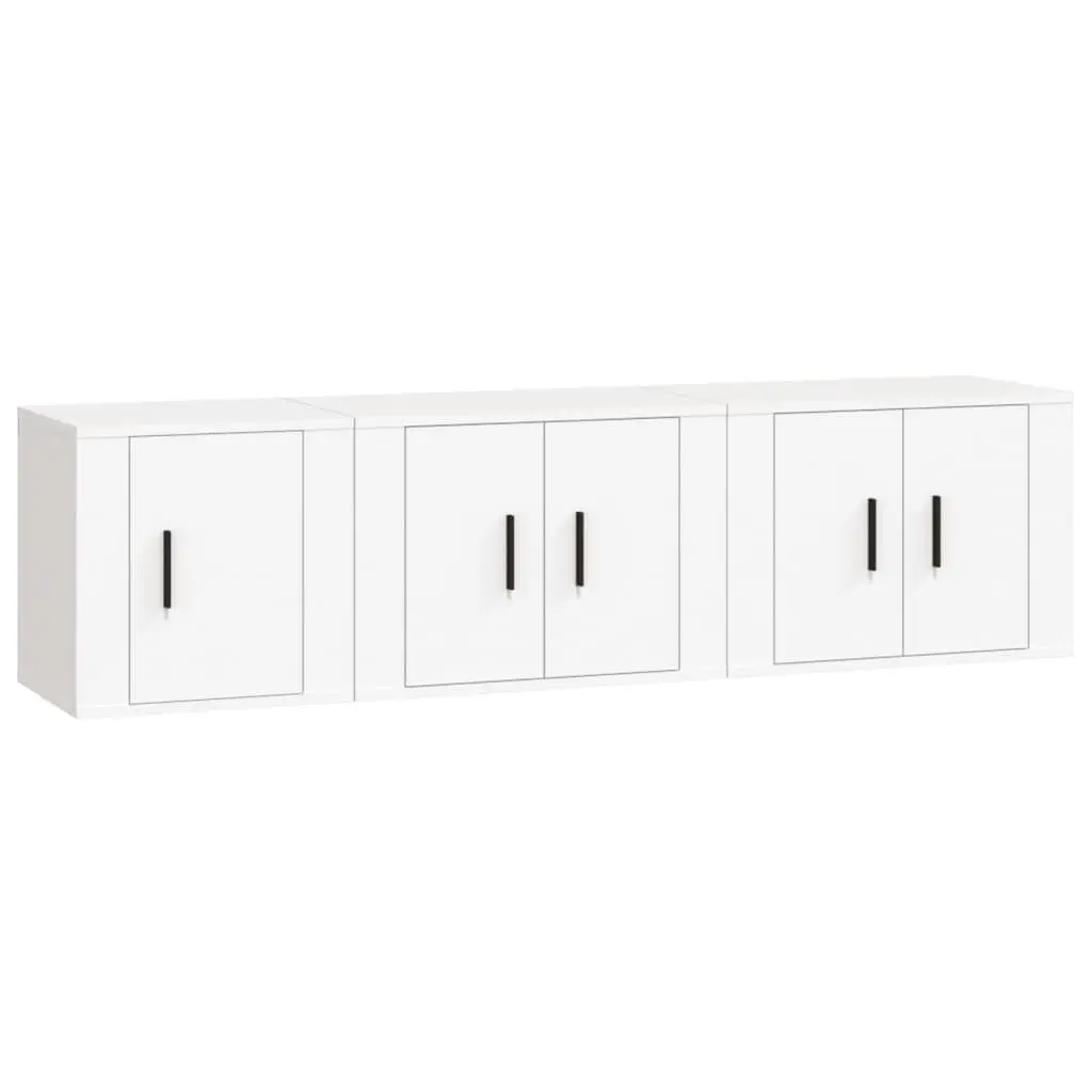 3 Piece White TV Cabinet Set with Wall Mounting