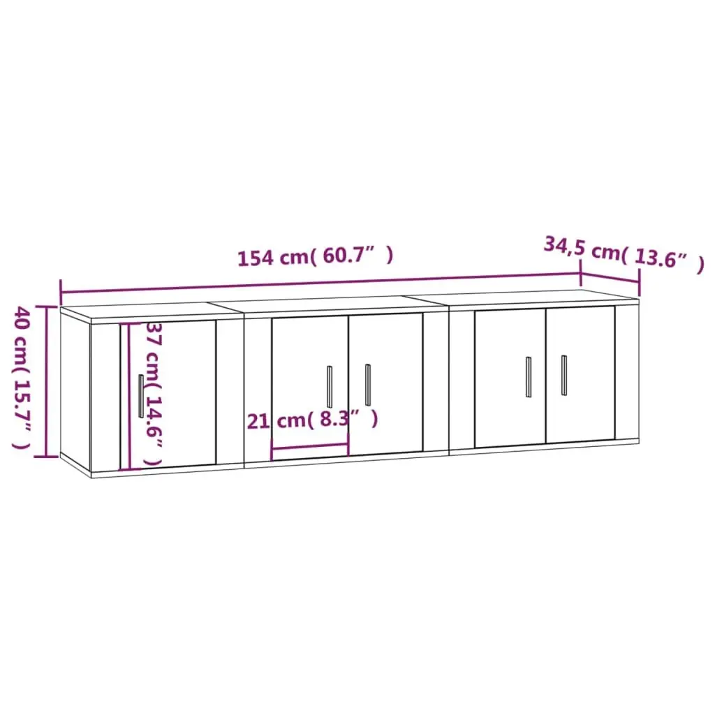 3 Piece White TV Cabinet Set with Wall Mounting