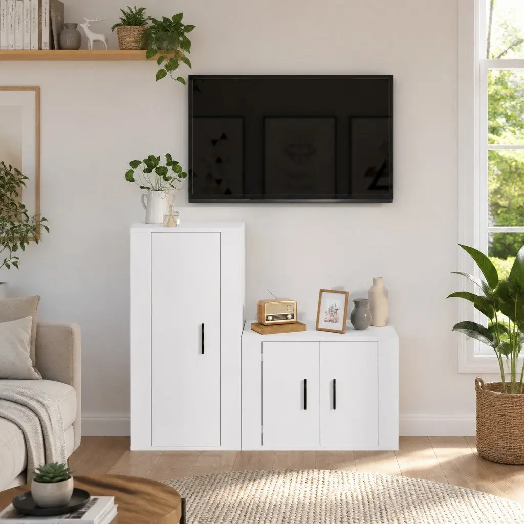 White Wall-Mounted TV Cabinet Storage Set
