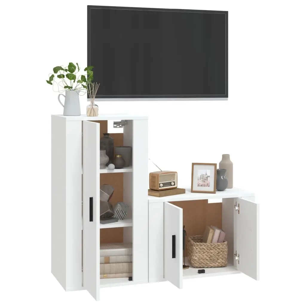 White Wall-Mounted TV Cabinet Storage Set