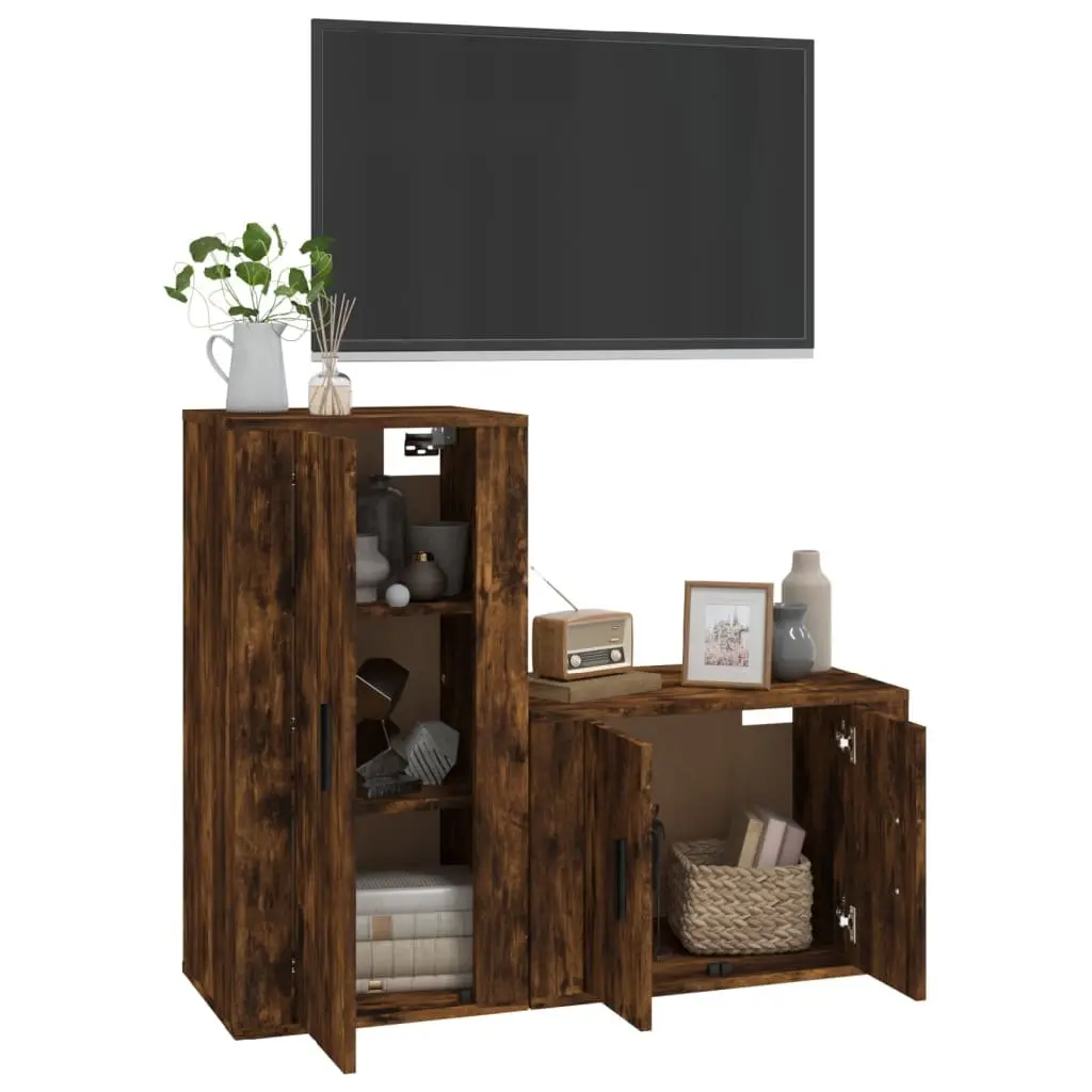 TV Cabinet Set Wall-Mounted Storage Unit Engineered Wood Brown Organiser