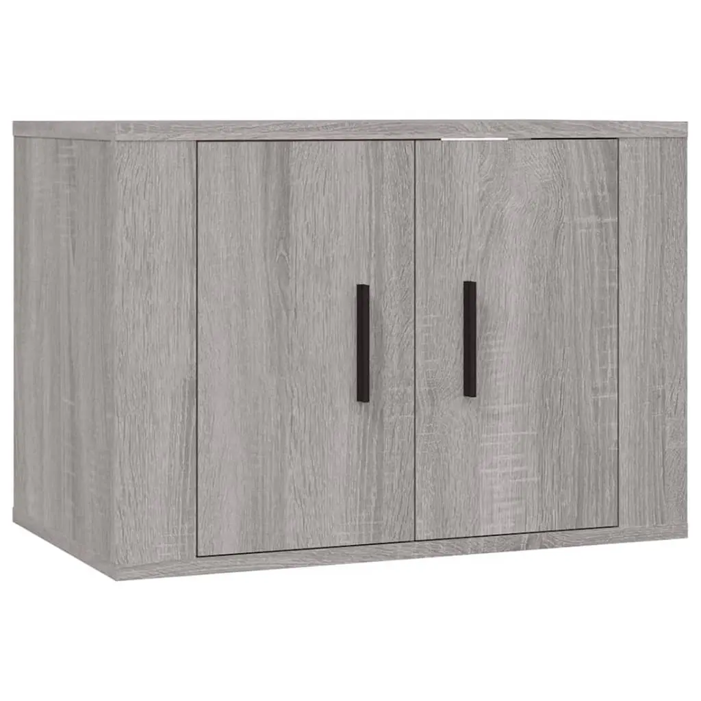 TV Cabinet Set Grey 2 Piece Wall-Mounted Storage Unit Engineered Wood