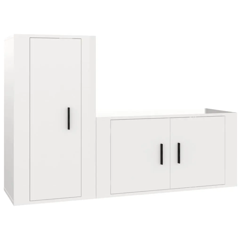 2 Piece TV Cabinet Set White High Gloss Wall-Mounted Storage Unit Engineered Wood
