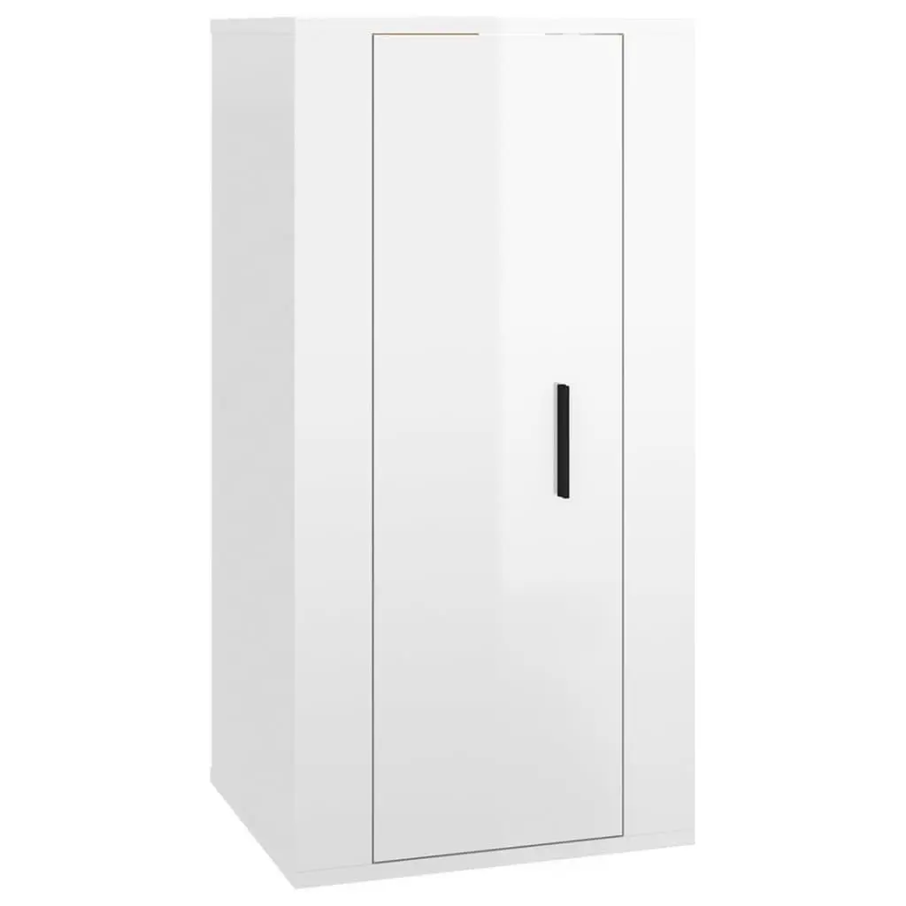 2 Piece TV Cabinet Set White High Gloss Wall-Mounted Storage Unit Engineered Wood