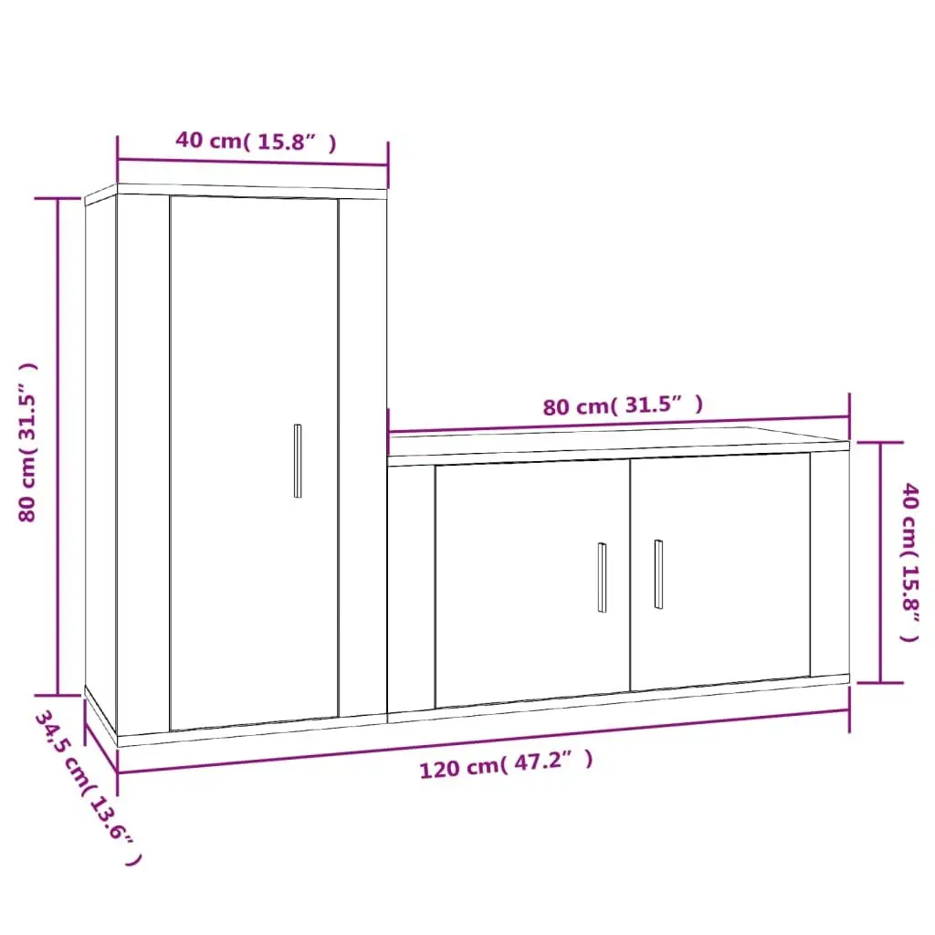 2 Piece TV Cabinet Set White High Gloss Wall-Mounted Storage Unit Engineered Wood