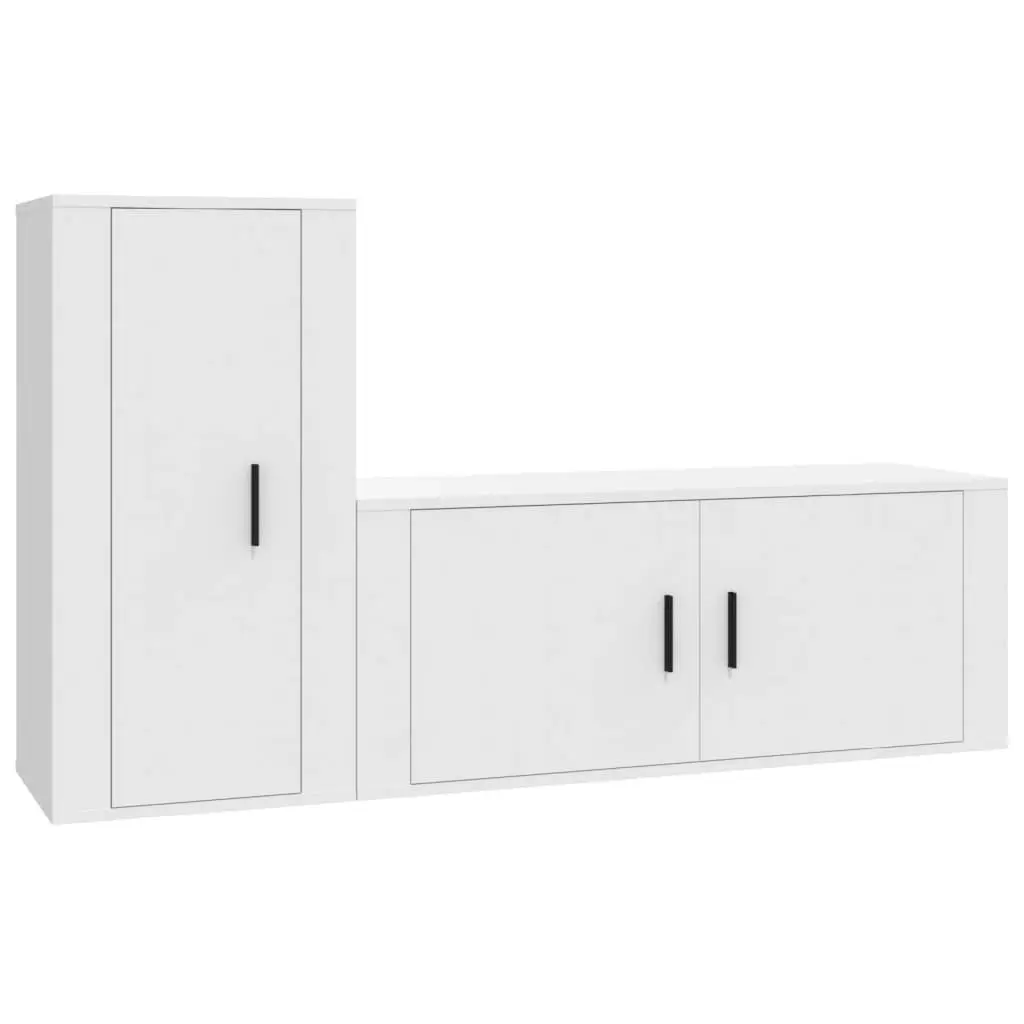 TV Cabinet Set White Wall Mounted Storage Unit Engineered Wood Furniture
