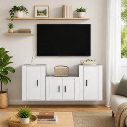3 Piece TV Cabinet Set in White for Wall Mount