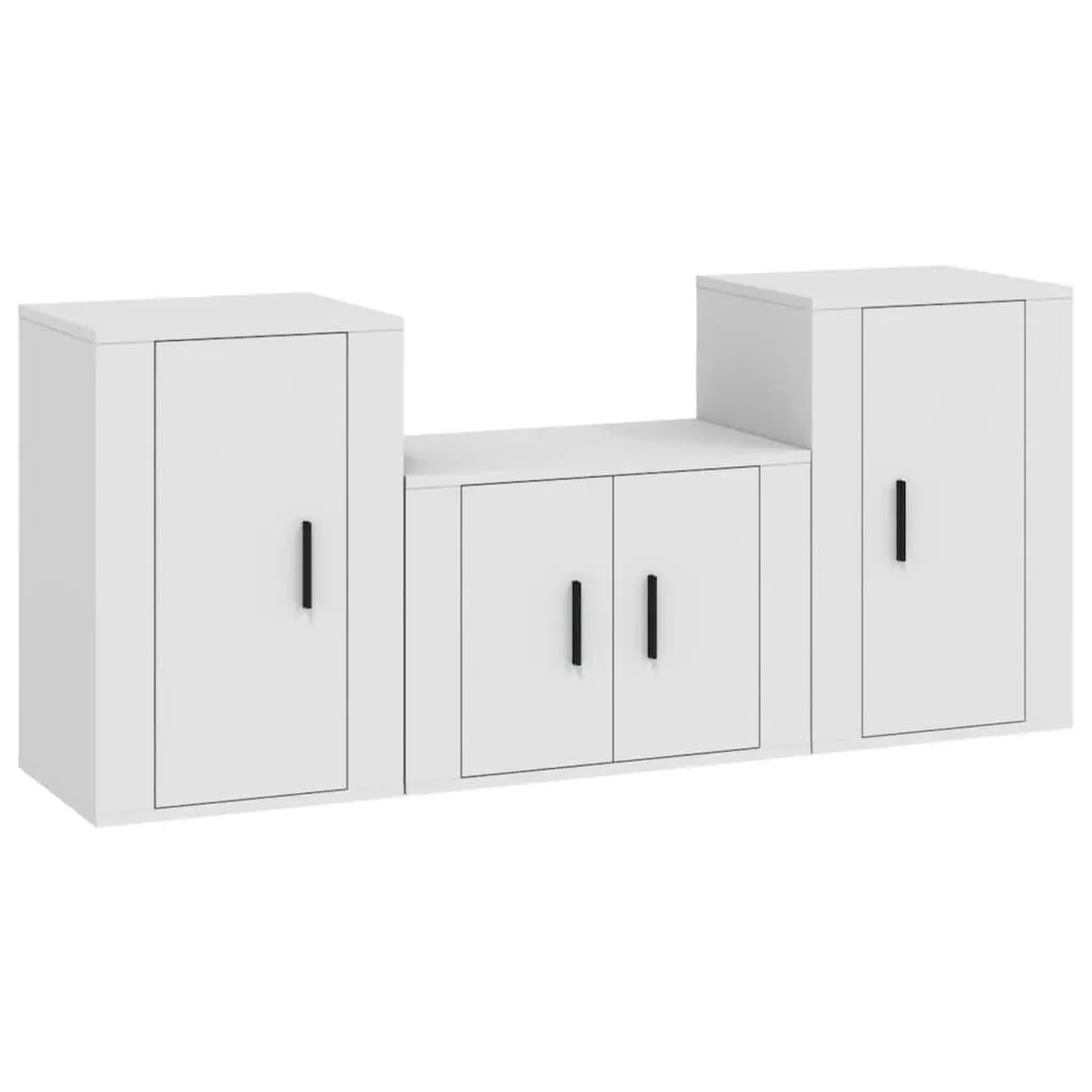 3 Piece TV Stand Set White Engineered Wood Wall Mounted Storage Unit