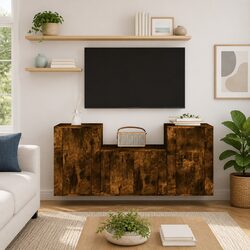 3 Piece TV Cabinet Set Wall Mounted Storage Engineered Wood Brown Organiser
