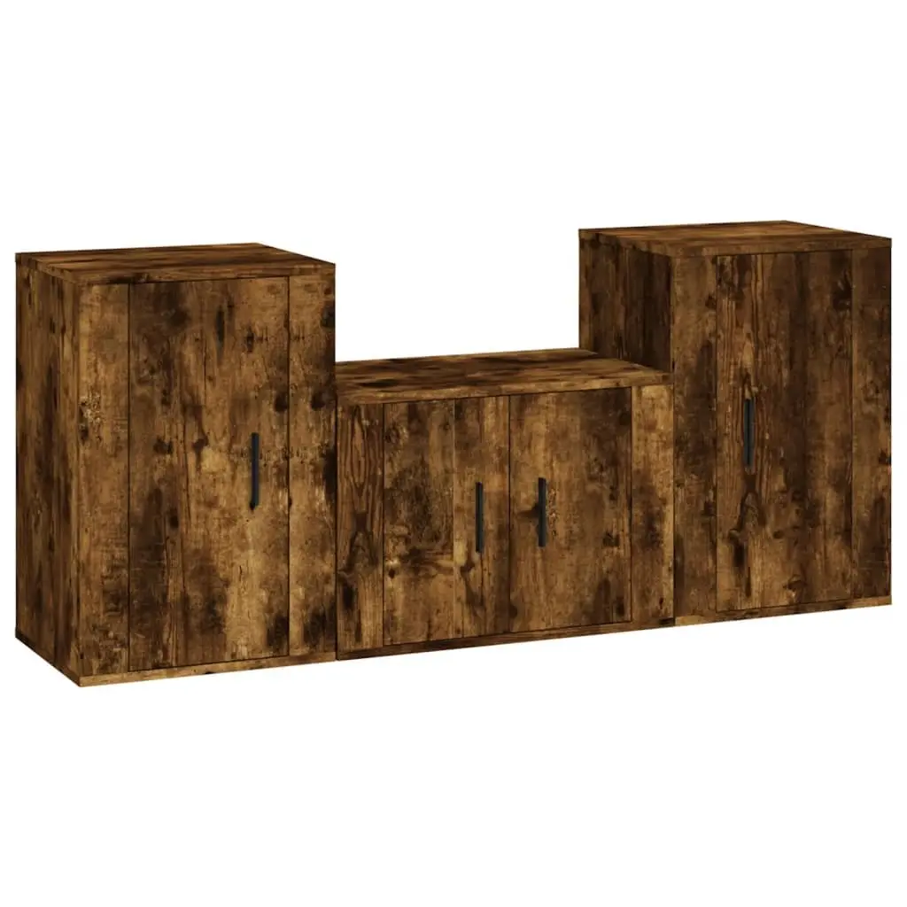 3 Piece TV Cabinet Set Wall Mounted Storage Engineered Wood Brown Organiser