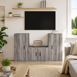 Efficient 3 Piece TV Cabinet Set in Grey Engineered Wood