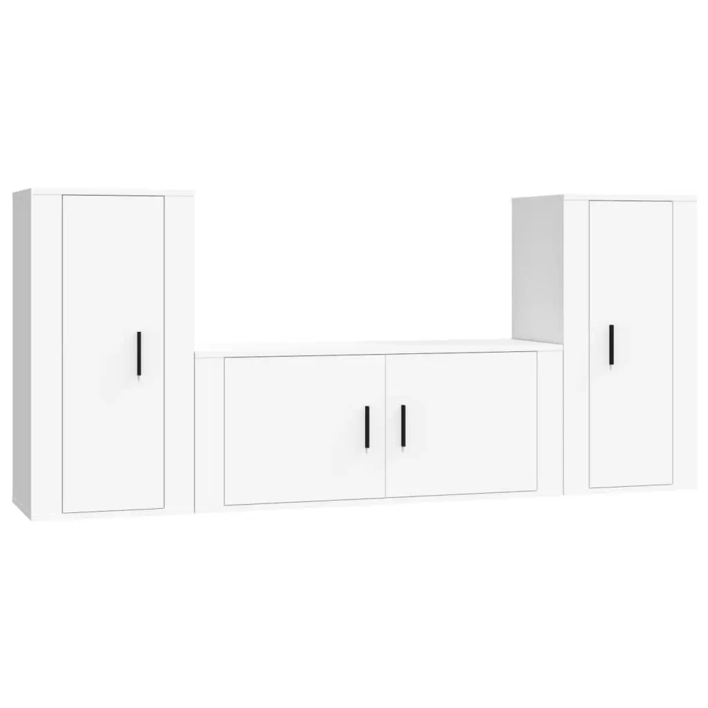TV Cabinet Set White Engineered Wood Wall-Mounted Storage Unit 3 Piece