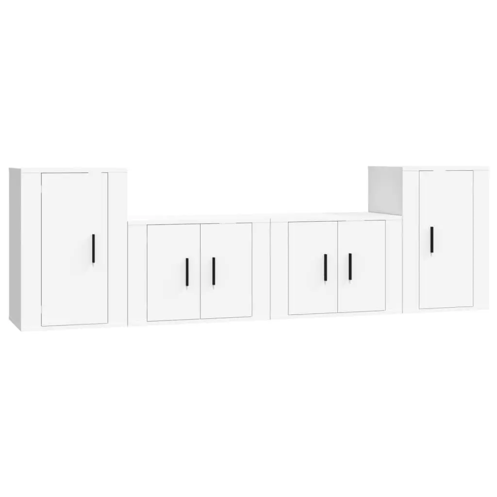 TV Cabinet Set 4 Piece White Wall-Mounted Storage Unit Organiser