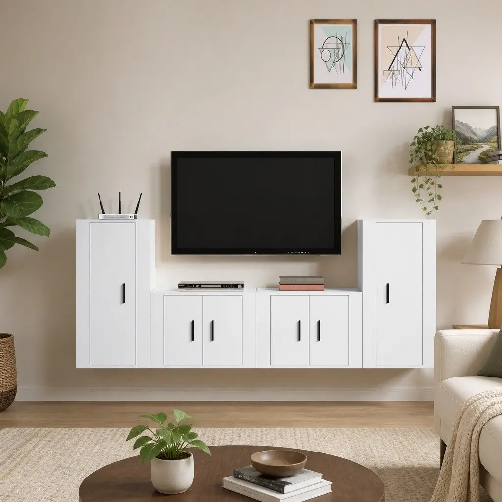 4-Piece Wall-Mounted TV Cabinet in White