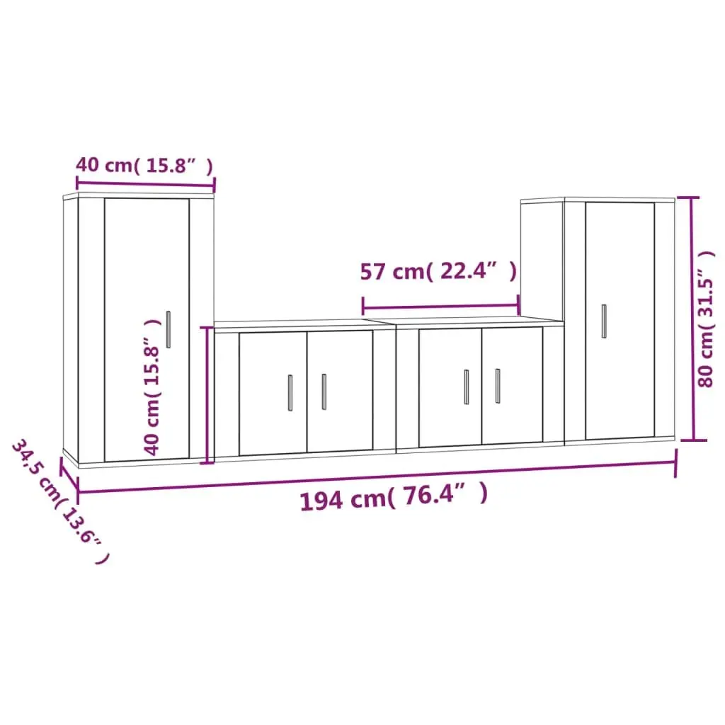 4-Piece Wall-Mounted TV Cabinet in White