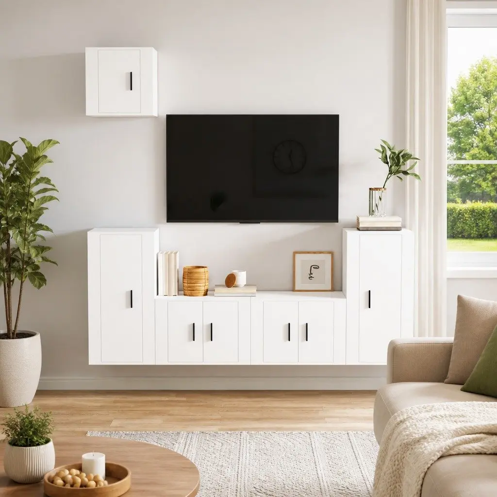 5 Piece Wall-Mounted White TV Cabinet