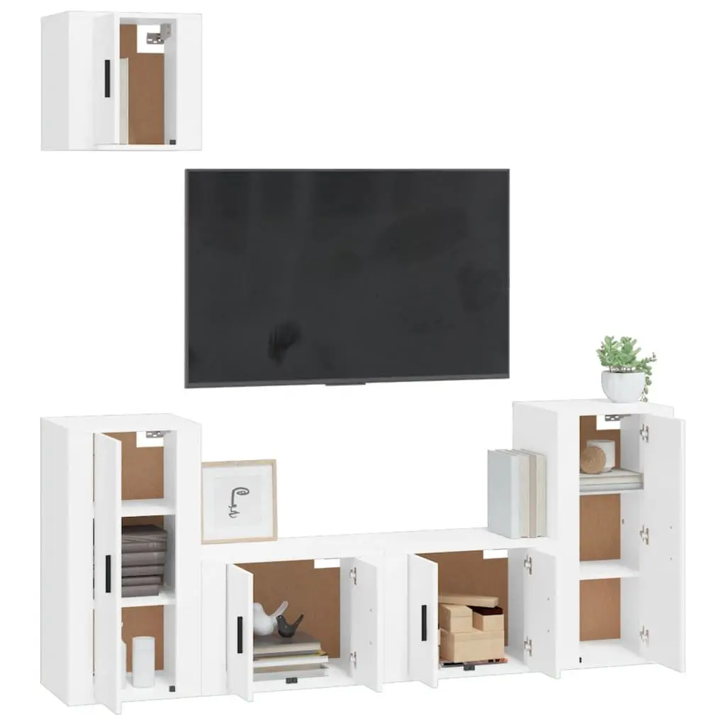 5 Piece Wall-Mounted White TV Cabinet