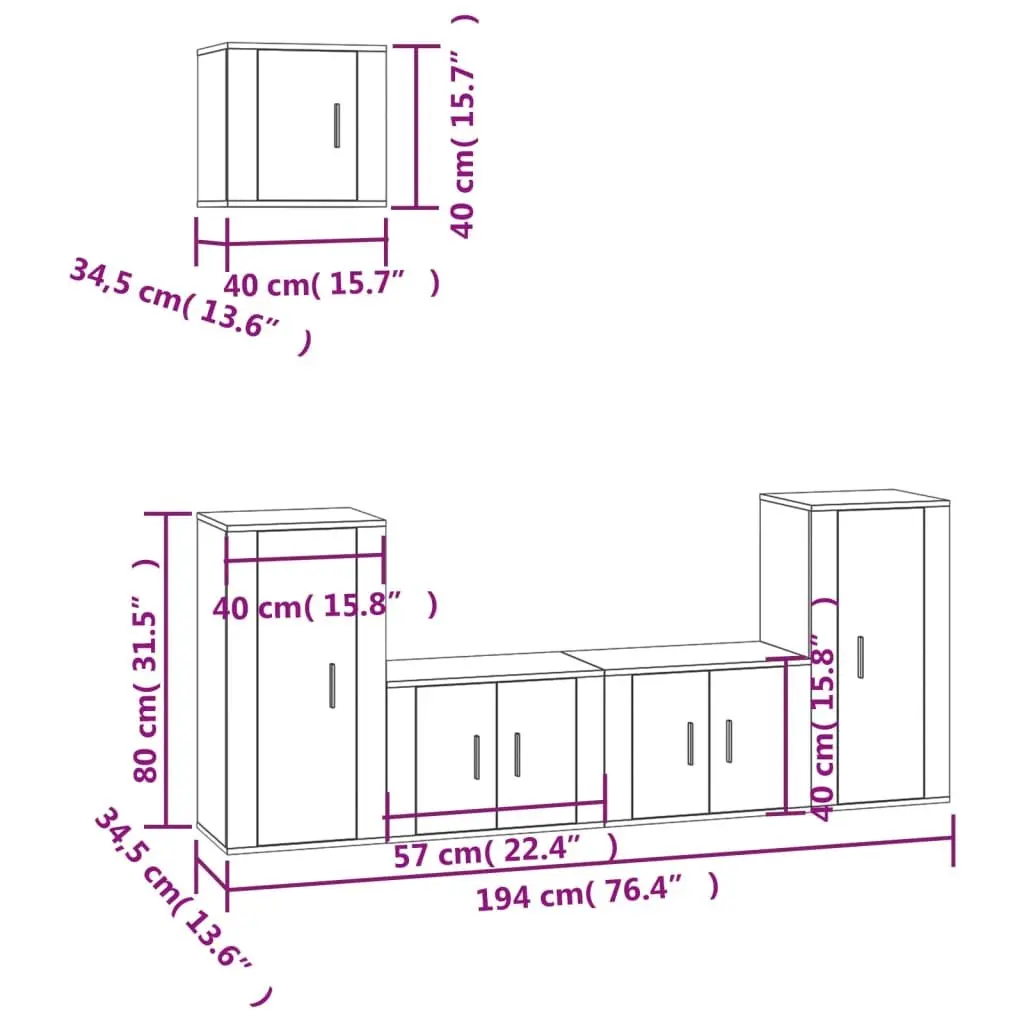 5 Piece Wall-Mounted White TV Cabinet