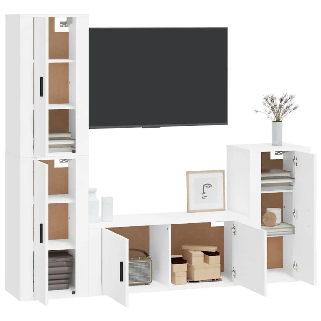 TV Cabinet Set 4 Piece White Wall-Mounted Storage Organiser Engineered Wood