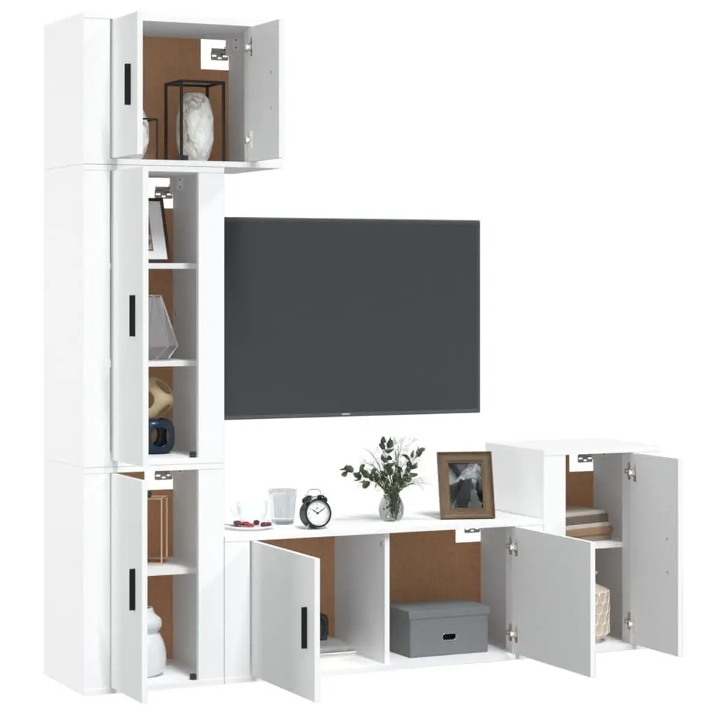 TV Cabinet Set White 5 Piece Wall-Mounted Storage Unit Engineered Wood Furniture