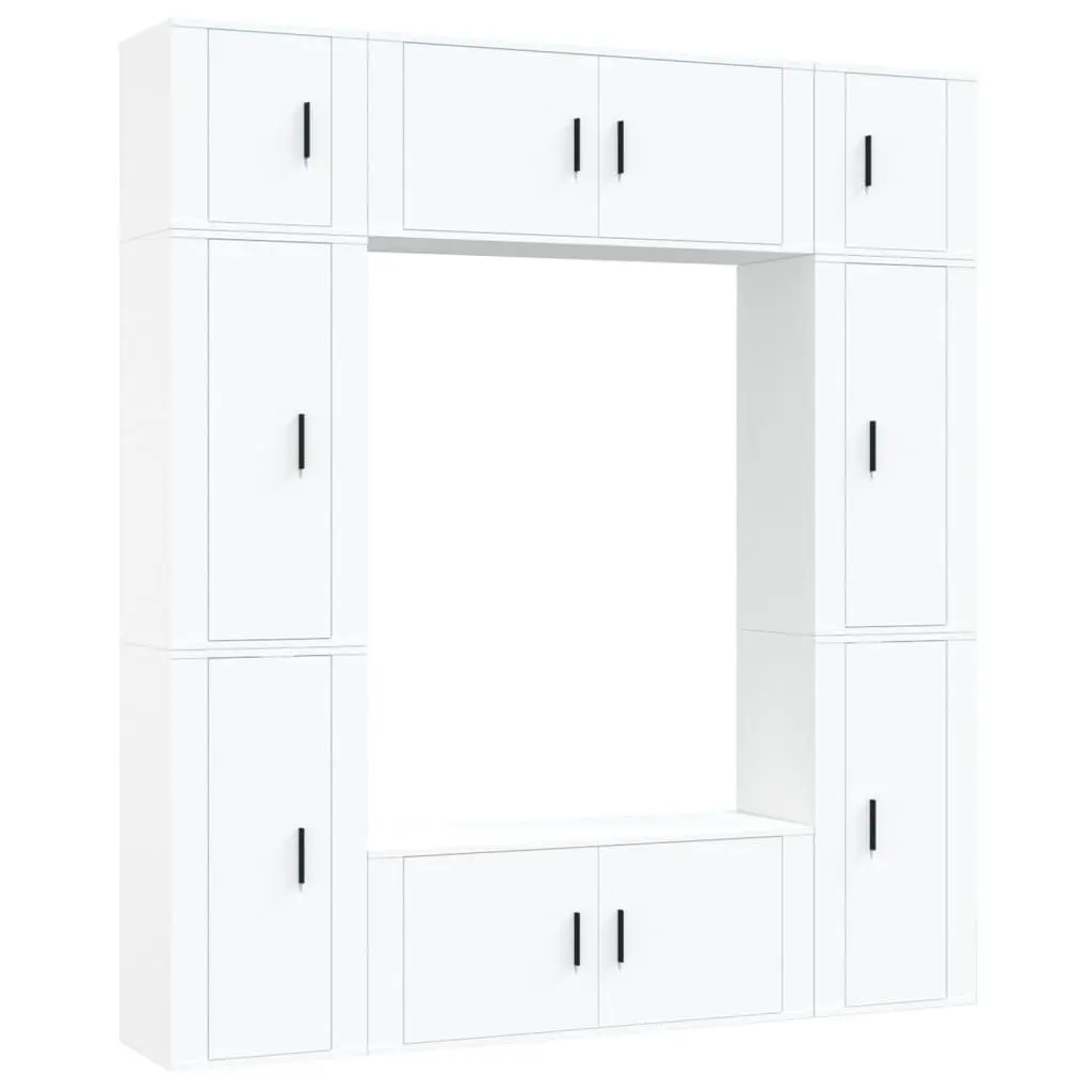 TV Cabinet Set Wall Mounted Storage Unit White Living Room Furniture 8 Piece
