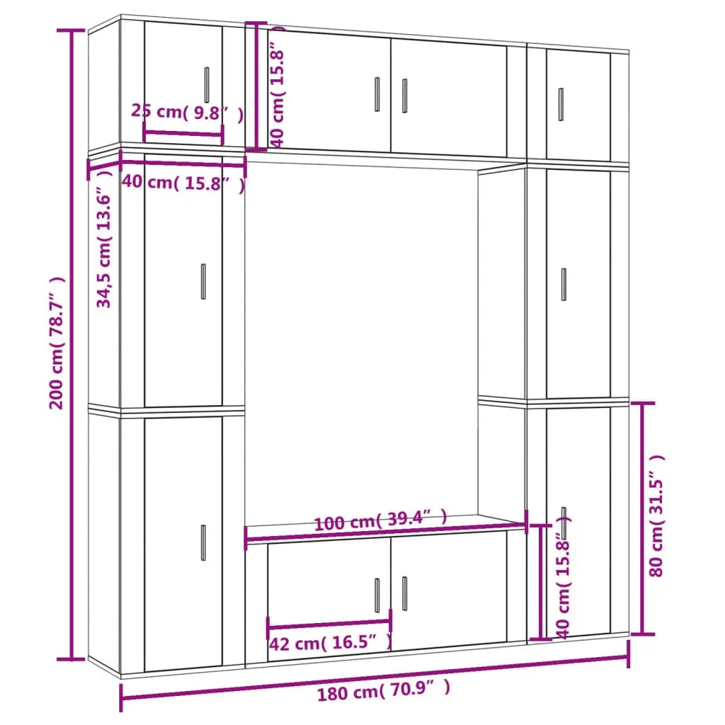 TV Cabinet Set Wall Mounted Storage Unit White Living Room Furniture 8 Piece